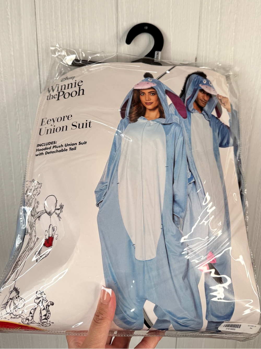 Disney Winnie the Pooh Eeyore Hooded Plush Union Suit Pajamas Onesie Costume OS